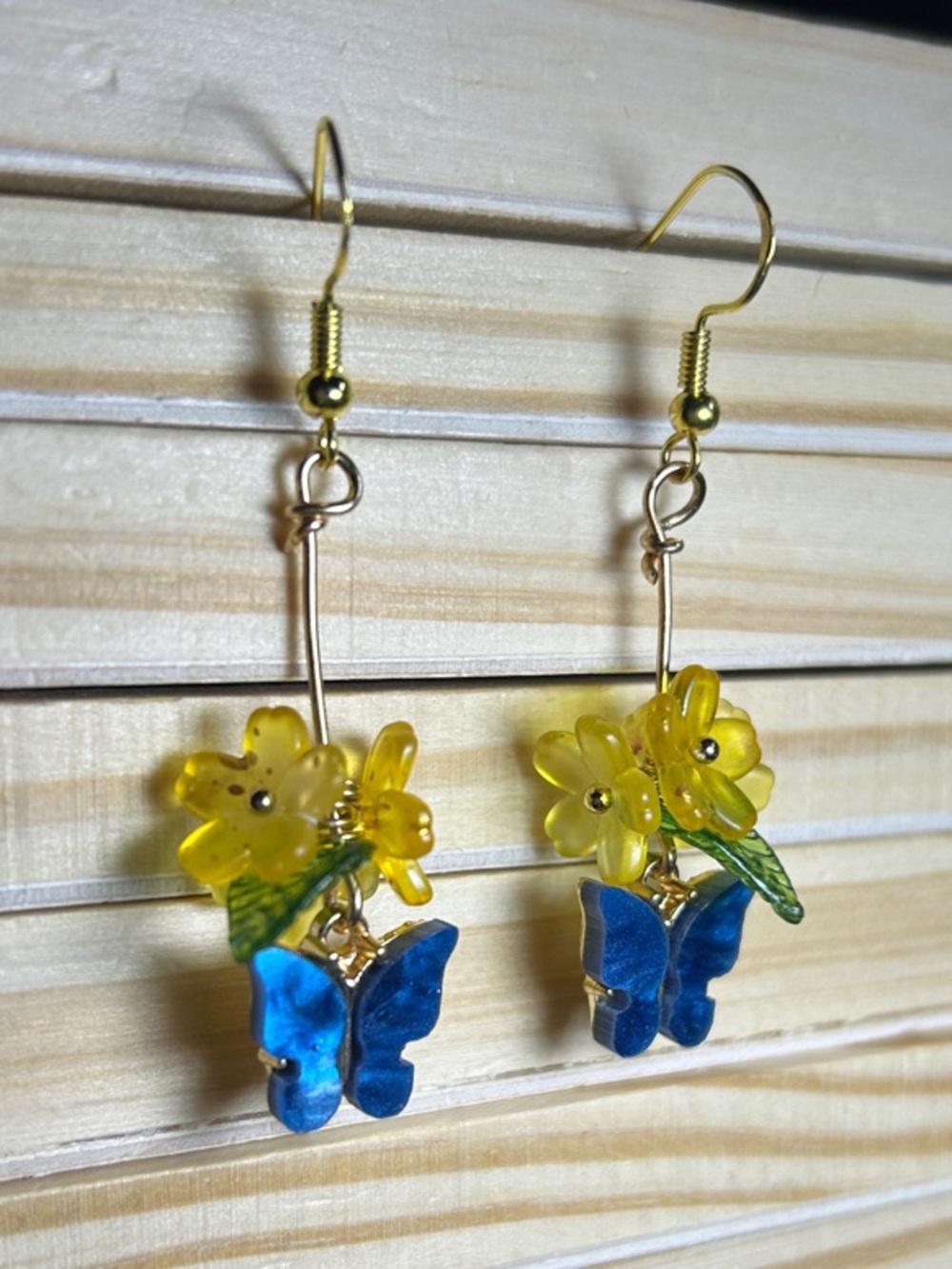 3/$25 Yellow Flower & Blue Butterfly Dangle Earrings